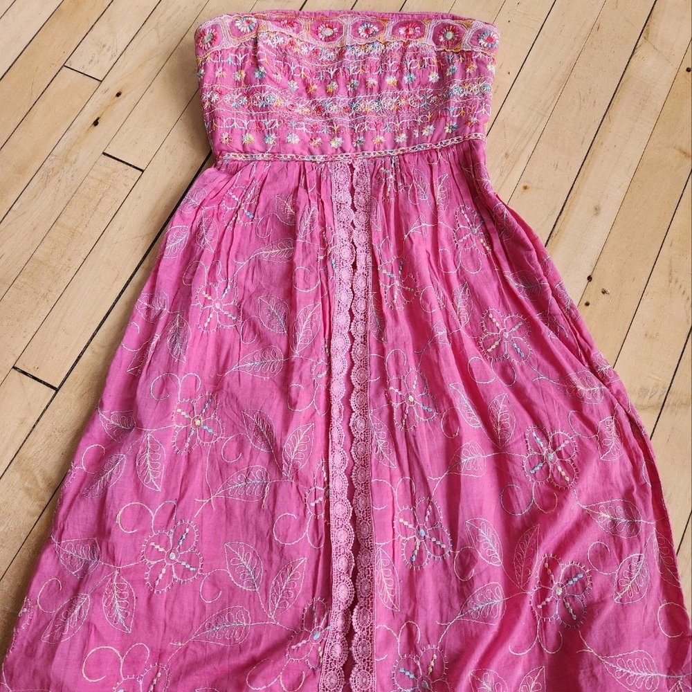 Cynthia Steffe Pink Floral Embroidered Embellished Strapless Dress Sz 0 New $358